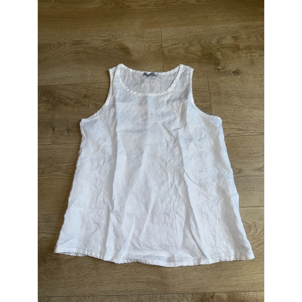 EUC Eileen Fisher 100% linen white tank top coastal minimalist organic size XS